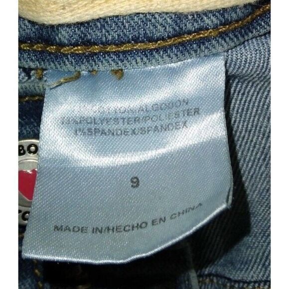 Joe Boxer Women's Blue Jeans Flare Denim Floral Embellished Zip Fly Size 9 32x32 - Picture 8 of 8